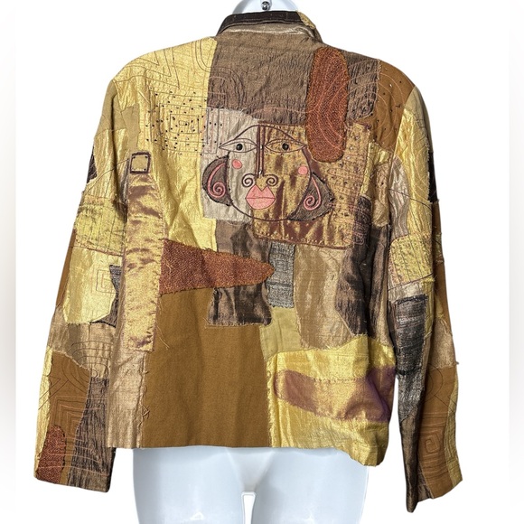 VTG Sandy Starkman Womens Artsy Patchwork Blazer Jacket Size M Art To Wear - Picture 3 of 10